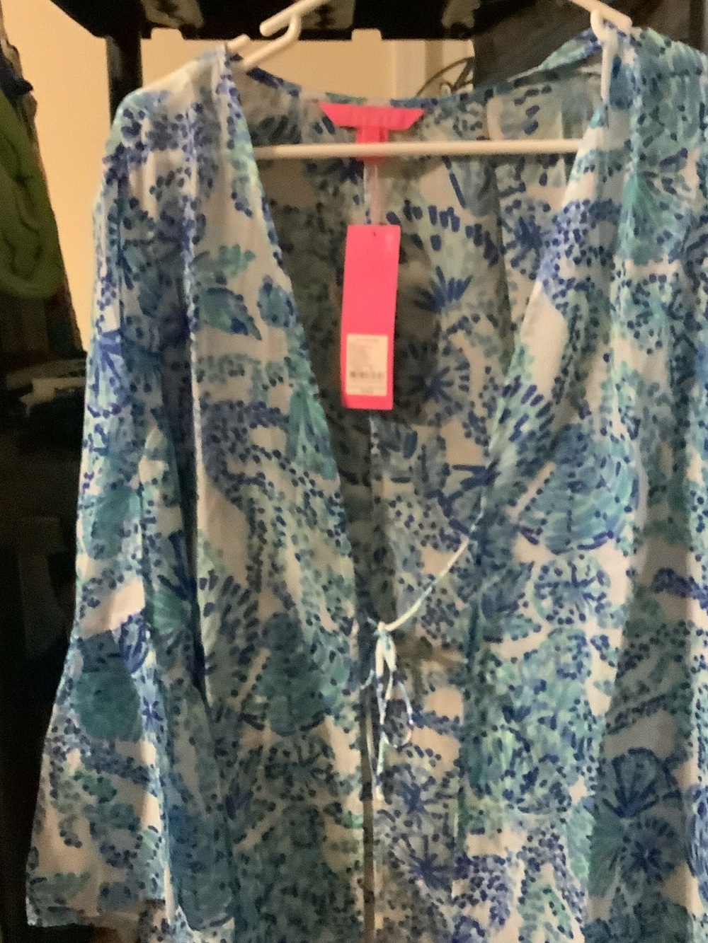 Lilly Pulitzer Blue & Aqua Floral Tie-Front cover-up - Picture 4 of 7